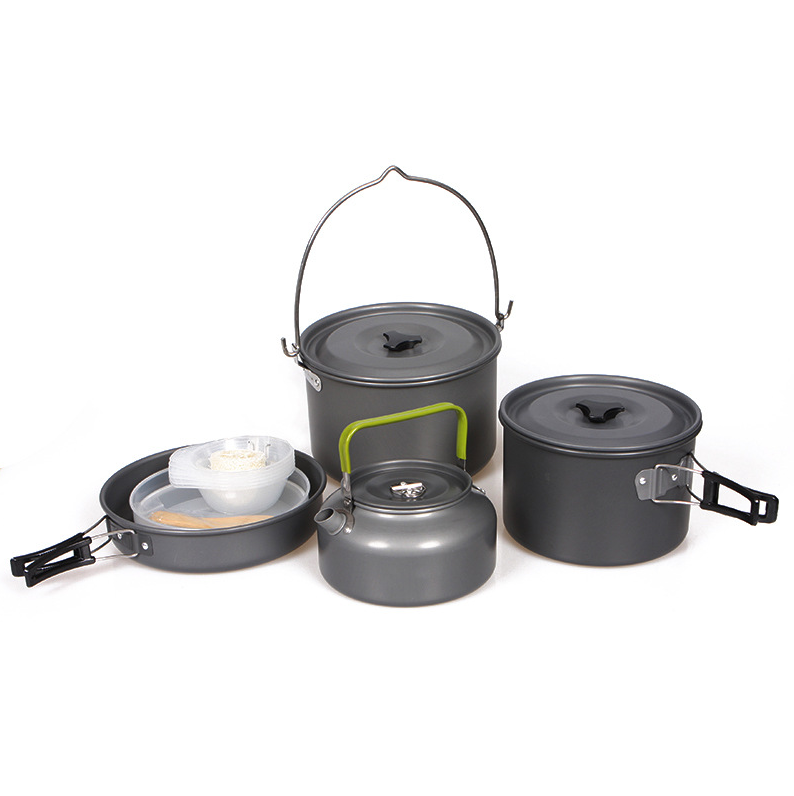 BBQ Camping Cookware Set for 5-6 People Outdoor Cooking Pot Set Portable Camping Cooking Set with Kettle for Hiking Picnic