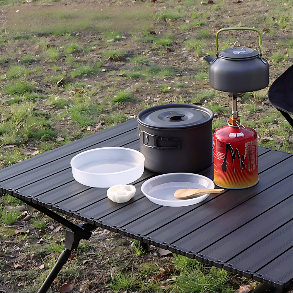 BBQ Camping Cookware Set for 5-6 People Outdoor Cooking Pot Set Portable Camping Cooking Set with Kettle for Hiking Picnic