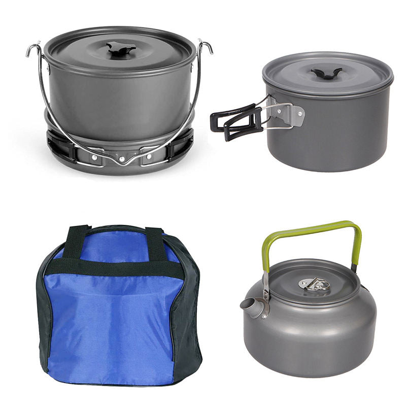 BBQ Camping Cookware Set for 5-6 People Outdoor Cooking Pot Set Portable Camping Cooking Set with Kettle for Hiking Picnic