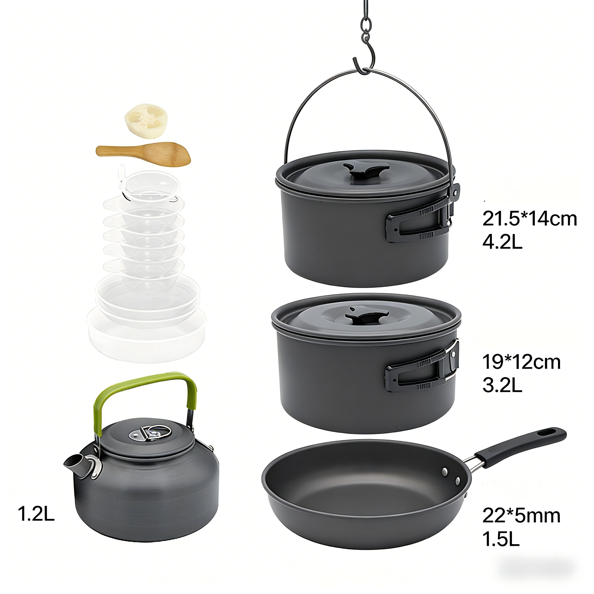 BBQ Camping Cookware Set for 5-6 People Outdoor Cooking Pot Set Portable Camping Cooking Set with Kettle for Hiking Picnic