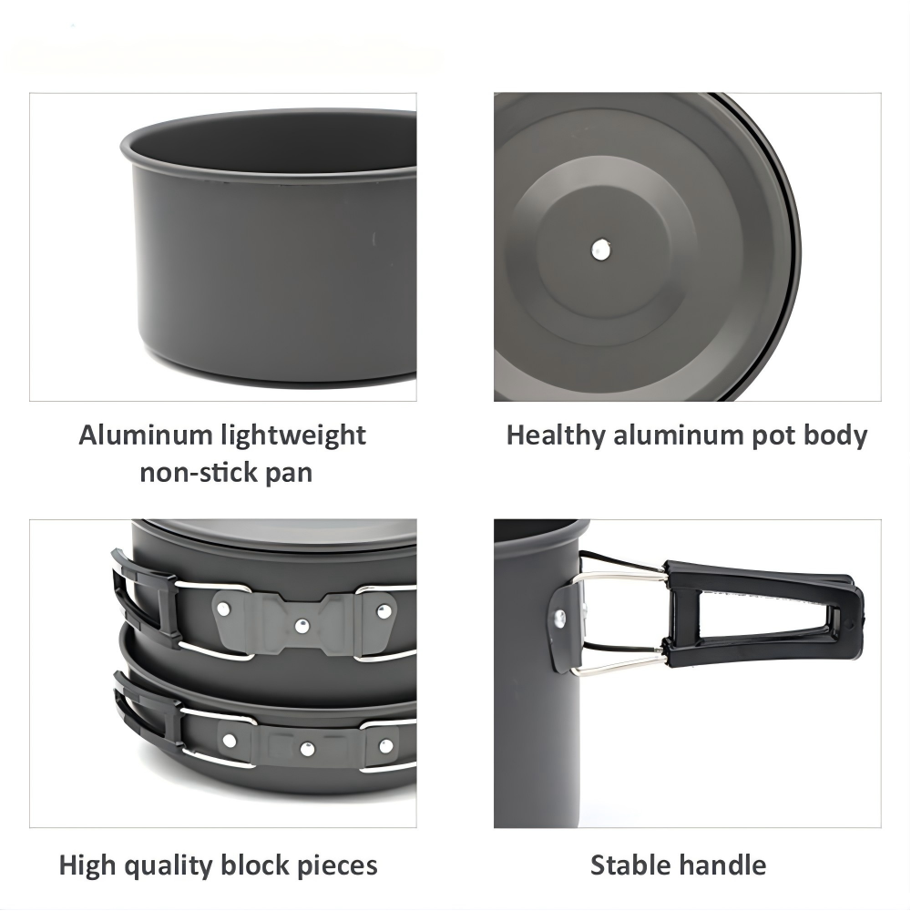 BBQ Camping Cookware Set for 5-6 People Outdoor Cooking Pot Set Portable Camping Cooking Set with Kettle for Hiking Picnic